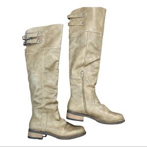 Qupid Tall boots size 7.5 women’s faux leather tan with two buckles side zipper